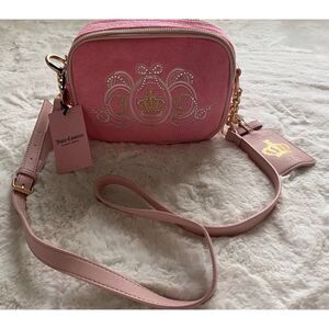 Juicy Couture Lovers Club Camera Bag Pink Lemonade Double Zipper Terry Cloth NEW